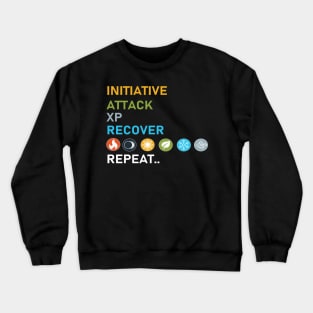 Gloomhaven Initiative, Attack, XP, Recover, Repeat Board Game Graphic - Tabletop Gaming Crewneck Sweatshirt